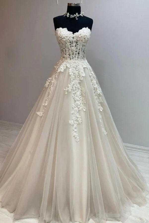 Wholesale Champagne Strapless Lace Long Prom Dress A-Line Formal Evening Dress